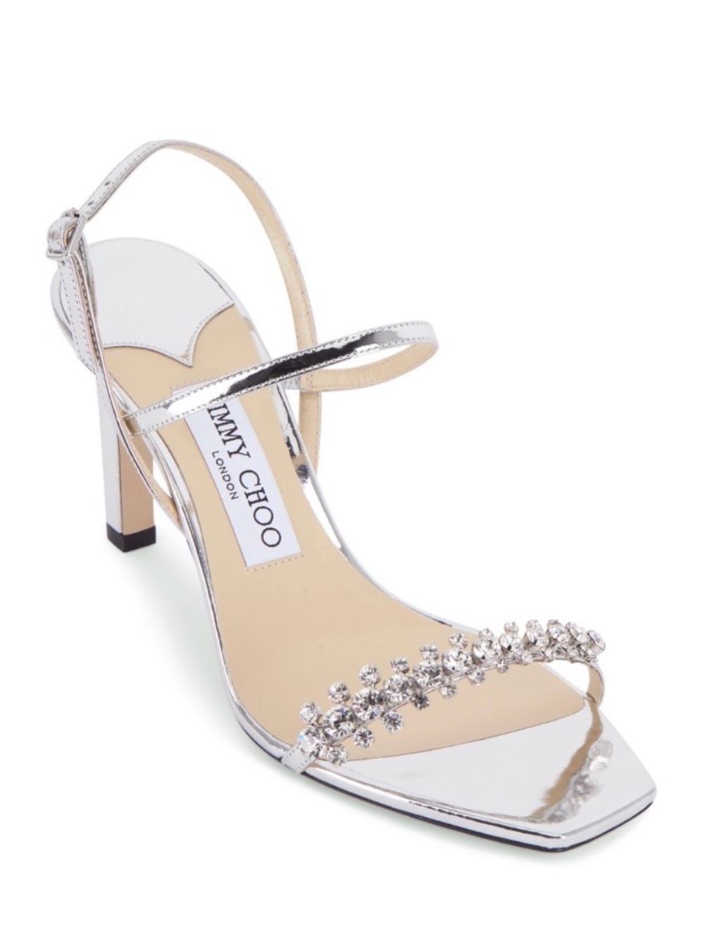 Jimmy Choo Meira Crystal Embellished Nappa Sandal size 37.5 EUC